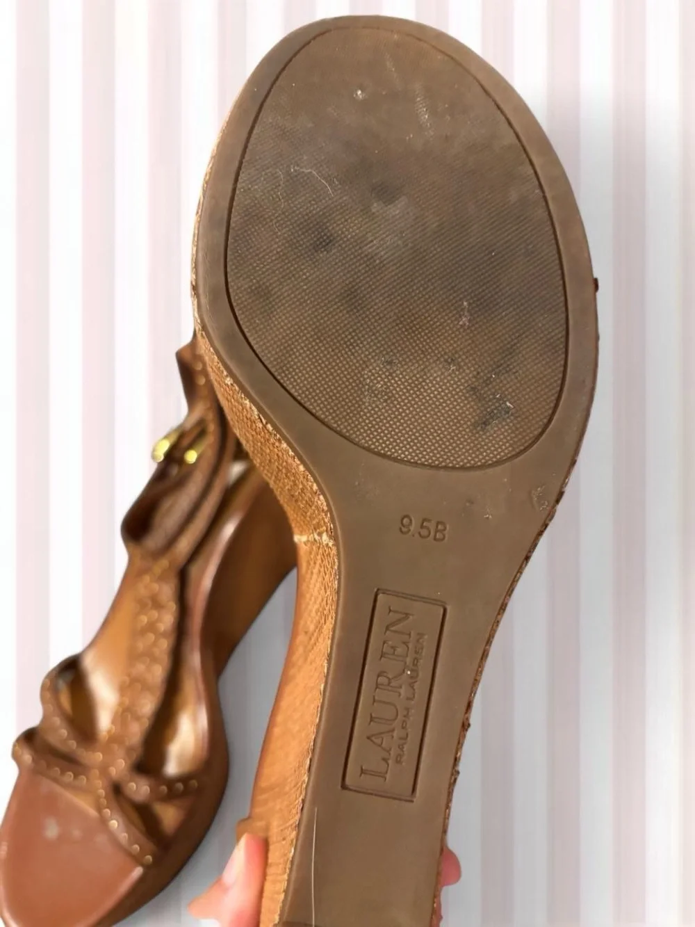 Lauren Ralph Lauren Brown Braided Wedge Sandals